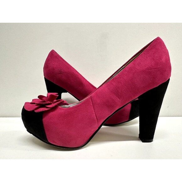 Vittorio D' Firenze women size 7 platform  heel shoes pink &  black faux suede - Picture 5 of 13